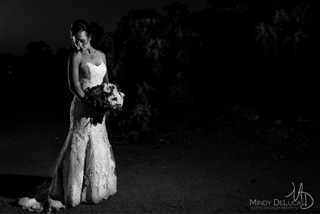 Black & white nighttime bridal photo