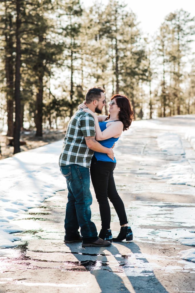 spring snow forest engagement photos
